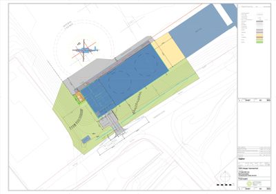 Situasjonsplan som viser tomtens form, terrengforhold (konturlinjer), plassering av bygninger, veier og andre arealer.