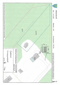 Situasjonsplan som viser tomtens grenser, nabotomter (2677 og 28254), eksisterende bygninger (garasje, hus) og planlagt plassering av en ny garasje.
