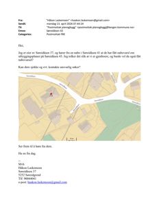 Et kart som viser Søreidåsen med bygninger og veier, inkludert en markert punkt.