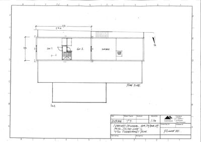 Etasjeplan (Plan 3) som viser romfordeling, trapp og dimensjoner for en bygning.