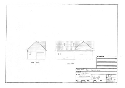 Fasadetegning som viser bygningens utseende sett fra nord og vest.