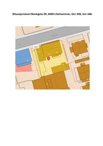 Situasjonskart som viser tomtens beliggenhet i forhold til Bankgata og naboegendommer.