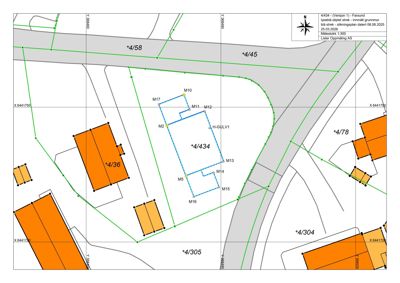 Situasjonsplan som viser eiendommen 4/434 med bygningstegninger, naboeiendommer (f.eks. 4/36, 4/78) og veier.