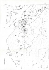 Kart over Vestero med topografi, høydemarkører og geografiske navn