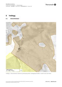 Situasjonskart (aktsomhetskart) som viser topografi, snøskred- og steinspringsområder i et landskap.