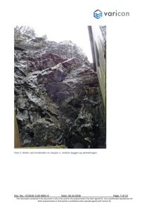 Fotografi av en steil fjellvegg med bolter, tatt ved nordenden av stasjon 1 mellom bygget og rørledningen.