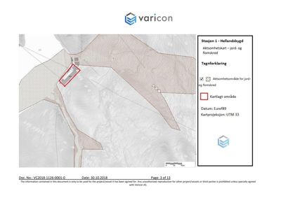 Situasjonsplan (aktsomhetskart) som viser et kartlagt område med topografi og overlagte soner (jord- og flomskred).