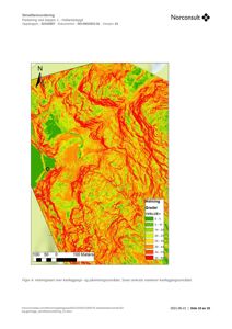 Helningskart over et område med fargekoding for skråning (grader) og en markert kartleggingsområde.