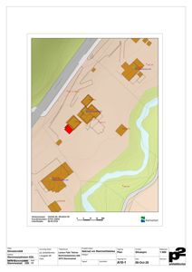 Situasjonsplan som viser bygningenes plassering på tomten i forhold til nabolag, veier og terrengforhold.