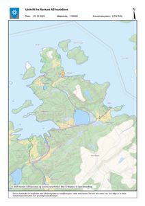 Et kart over et område i Norge (Vikna) med topografi, vann og infrastruktur.