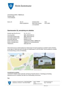 Et dokument fra Heim kommune som inneholder en anmodning om uttalelse for et byggeprosjekt. Dokumentet viser to bilder: en situasjonsplan (venstre) og et fotografi av den eksisterende fasaden (høyre).