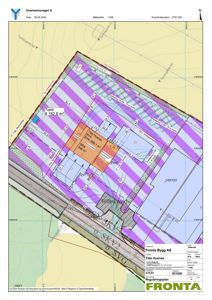 Situasjonsplan som viser tomtens grenser, nabolag, veier, og plassering av bygninger med angitte arealer og høyder.