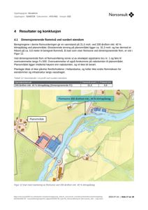 Et kart som viser et planområde (bygninger) i forhold til en elv og flomsone for 200-årsflom.