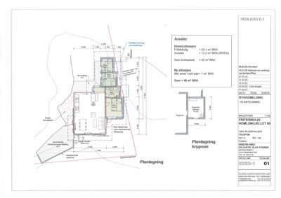 Plantegning av krypprom med romfordeling, mål og arealoppsett