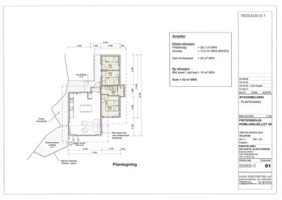 Etasjeplan (plantegning) som viser romfordeling, mål og areal for en fritidsbolig.