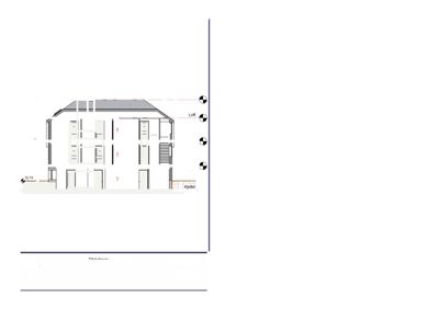 Snittegning (Snitt A) som viser bygningens høydeprofil, romfordeling og konstruksjon fra kjeller til tak.