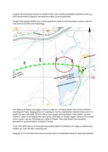Kart som viser et område med elv, Maurset renseanlegg, og en planlagt borehull-trase (grønn linje) med avstandsmarkører. Kartet inneholder også tekster om tiltak og konsekvenser.