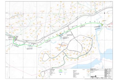 Situasjonsplan som viser etagehøyder, terrengform, eksisterende og planlagt infrastruktur (veier, vannledninger) samt bygningers plassering i forhold til hverandre.