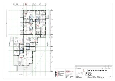 Etasjeplan (plan 5) som viser romfordeling, veggposisjon og romnummer for en bolig.