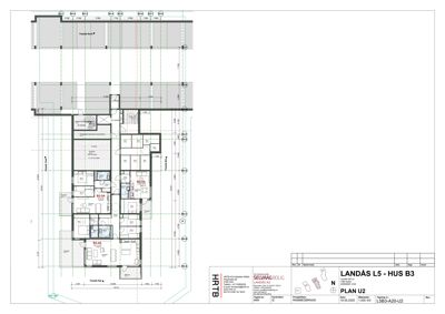 Etasjeplan (PLAN U2) som viser romfordeling, veggposisjon og mål for etasje i bygget LANDÅS L5 - HUS B3.
