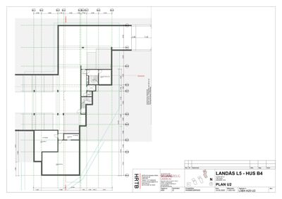 Etasjeplan (PLAN U2) som viser romfordeling, veggposisjon og mål for en etasje i bygningen LANDÅS L5 - HUS B4.