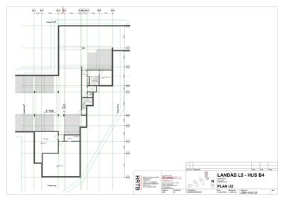 Etasjeplan (PLAN U2) som viser romfordeling, veggposisjon og mål for en bolig.