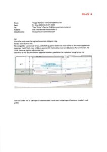 Situasjonsplan som viser geometri for fortau, sykkelvei og grønt rabatt ved varemottaket.