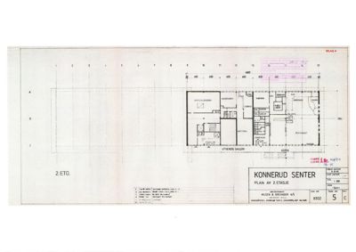 Etasjeplan (2. etasje) for Konnerud Senter, som viser romfordeling, vegger og dører.