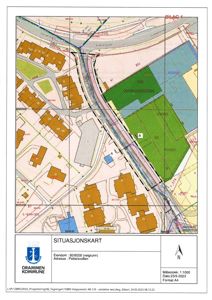 Situasjonskart som viser eiendommen 80/6028 (veigrunn) ved Pettersvollen i Drammen, med omgivende infrastruktur, naboeiendommer og veggeometri.
