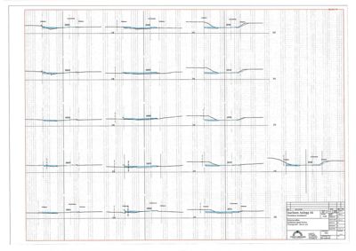 Tegning som viser detaljerte snitt eller oppriss av en konstruksjon (trollinger) med målinger og referanser til akser.