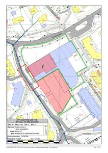 Situasjonskart som viser tomtens beliggenhet i forhold til veier, nabotomter og eksisterende bygninger.