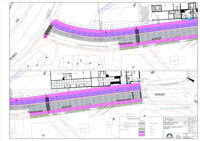 Situasjonsplan som viser tomtens beliggenhet i forhold til naboeiendommer, veger (Pettervollen) og planlagte arealer (fargekodet).