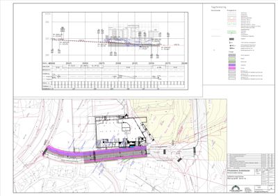 Situasjonsplan med bygning, vei og terrengforhold