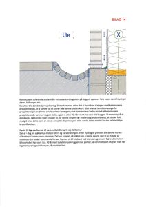 Snittegning som viser detaljer om etasjeovergang, trinn, og forhold mellom vegger og gulv.