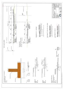 Tegning som viser detaljerte konstruksjoner for overbygning av vei, inkludert snitt og detaljer for asfaltdekke og grunnforhold.