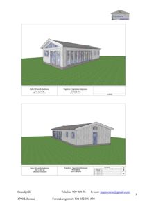 3D-visualiseringer (renderinger) av en planlagt hytte sett fra to ulike vinkler.