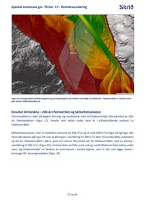 Et fotografi av en terrengmodell (Dirdalsåna) som viser et kartverk med fargekoding for høyde og et gult omriss for tiltaksområdet. Bildet er tatt fra en rapport.