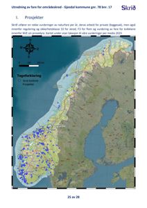 Et kart over Norge som viser lokasjoner for prosjekter (blå prikker) og kontorer (hvit sirkel) utført av Skrið, med en nordpil og skala.