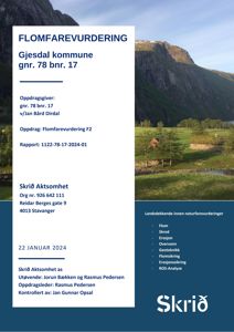 Fotografi av et landskap med fjell, en elv og en liten hytte i bakgrunnen.