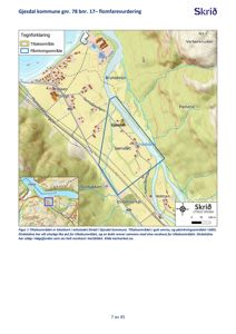 Kart som viser et tiltaksområde og påvirkningsområde i Gjesdal kommune, inkludert topografi og vassdrag.