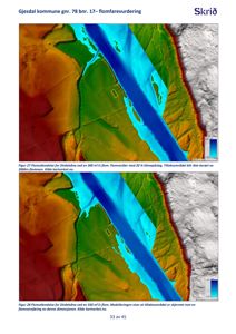 Fargelagt kart som viser flomfarevurdering (flombredde) for Dirdalsåna i Gjesdal kommune.