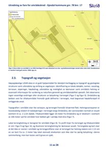 Et kart som viser et geografisk område med topografi, bekker og tilsikringsområder.