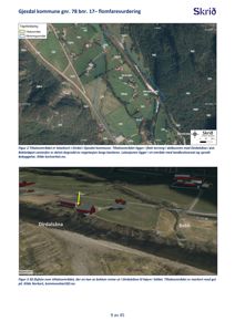 Bildet viser en flyfoto (satellittbilde) over et område i Gjesdal kommune, inkludert Dirdalsåna og Bekk. Det er brukt til å lokalisere et tiltaksområde for flomfarevurdering.