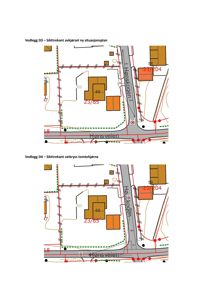 Situasjonsplan som viser tomt, veier (Hønsveien, Hønskogen), nabotomter og sikttrekant-analyse for en ny avkjørsel.