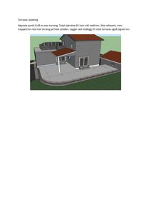 3D-visualisering av en terrasse og plattingsløsning ved en bygning