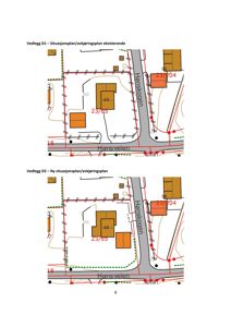 Bildet viser to situasjonsplaner (eksisterende og ny) som illustrerer tomtens plassering i forhold til veier og naboeiendommer.