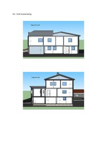 3D-visualisering av en bygning med fasade og snittvisning