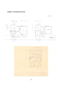 Bildet viser en side fra en byggesak som inneholder flere plantegninger av eksisterende bygninger, inkludert etasjeplan og kjellerplan.