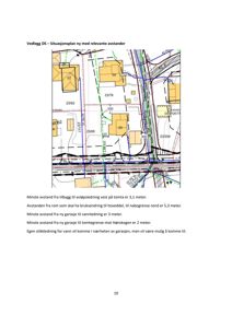 Situasjonsplan som viser tomtegrenser, nabohus, veier og relevante avstander til infrastruktur.