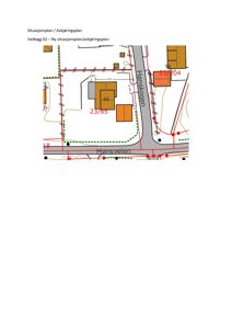 Situasjonsplan som viser tomt, bygninger, veier og grenser.